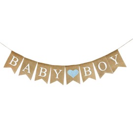 Shimmer Anna Shine Baby Boy Burlap Banner for Baby Shower Decorations and Gender Reveal Party (Light Blue Heart)