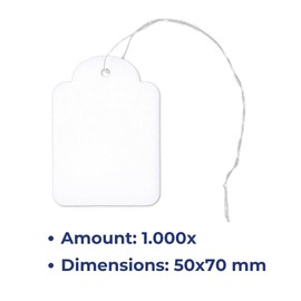 POKORNYS - 1,000 blank price labels with thread (50 x 70 mm) white I labels for labelling, price tags made of cardboard with cotton thread, pendant, hanging label, gift tags for clothes and much more.