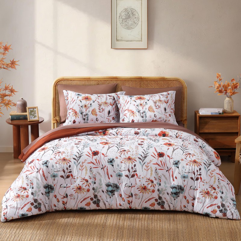 CASAAGUSTO Full Comforter Set, 7 PCS White Floral Comforter Set