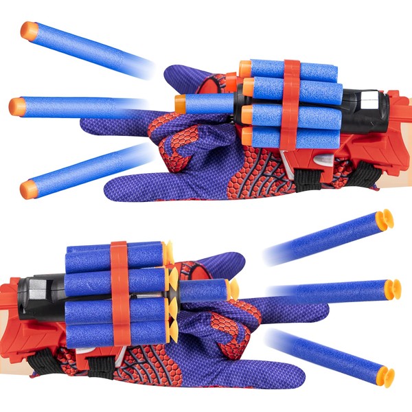 Jinhuaxin 2 Set Spider Web Shooter, Spider Launcher Wrist Toys Set Contains 2 Gloves, 2 Launchers, 10 Soft bullet, 20 Suction Cup Darts, Launcher Gloves Toy Fulfills your Hero Dreams