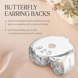 Aeon Jewellery Replacement Earring Backs - 10 Pairs (20 pcs) | 925 Sterling Silver Butterfly Safety Backings | Polishing Cloth Included