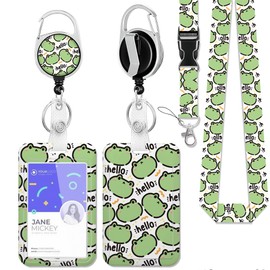 Hello Frogs ID Badge Holder with Lanyard,Cute Green Frog Lanyards for ID Badges,Retractable Badge Reel Heavy Duty,Vertical ID Card Protector Case for Women Teacher Office Gifts