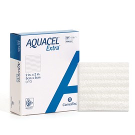 ConvaTec AQUACEL Extra 2"x2" Hydrofiber Absorbant Dressing for Moderate to Highly Exuding Wounds, Non-Woven Two-Dimensional Strengthening Fibers, Square, 10ct Box