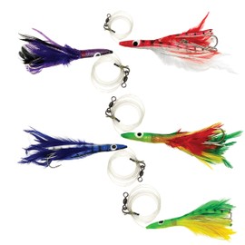 6" Tuna Clone Feather Rigs, Saltwater Trolling Lures, 5 Pcs in 5 Colors Rigged, for Offshore Big Game Fishing, Ideal for Albacore, Tuna, Mahi & Wahoo