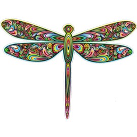 Unique brillante libélula hermosa calcomanía de teñido anudado a todo color para interiores y exteriores, coche, SUV, pegatina para laptop, 5 x 4 pulgadas