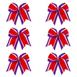 8 pulgadas 3 colores 3 capas 6 lazos de animadora Jumbo lazos de animadora para el pelo elástico para la escuela secundaria (púrpura/blanco/rojo)