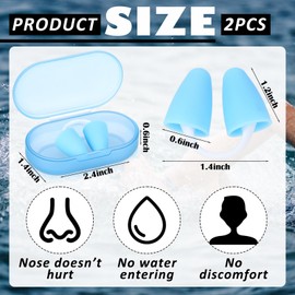 Relaxweex 2 Pcs Nose Plugs for Swimming, Silicone Waterproof Swim Nose Plugs Clip with Storage Box for Kids and Adults Beginners(Blue,Adults)