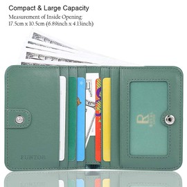 FT FUNTOR Small Wallet for Woman with Card Ladies Bifold Zipper Pocket RFID Blocking Leather Wallet Purse (Hand Graining Green)