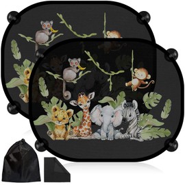 RYMALL Sun Protection Car Baby with UV Protection, Sun Protection Car 2 Pieces 45 x 36.5 cm Suction Cup Sun Visor Children's Car Window Sun Protection with Cute Animal Motifs Grassland Animals