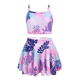 Arshiner Girls 3 Piece Swimsuit for Teen Girl Girls' Bohemian Bathing Suits Tankini Skirt Set Kids Swimming Clothes Floral Swimsuits Size 10/12 Bathing Suits for Teens 12-14