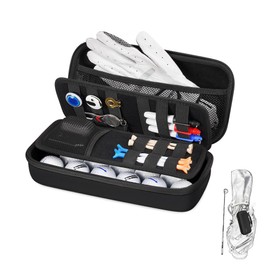 Golf Glove Holder with Removable Golf Glove Shaper Water-Resistant Protective Hard Shell golf bag holder for Phone,Tees, Ball Markers,Repair Tools,Golf Accessories Golf Gifts for Men (Black)