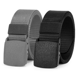 WERFORU Nylon Belt for Men 2 Pack Military Tactical Belt Canvas Outdoor Web Belt with Plastic Buckle
