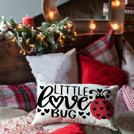 Ogiselestyle Valentine Little Love Bug Ladybug Throw Pillow Cover, 12 x 20 Inch Valentine's Day Love Cushion Case Decoration for Sofa Couch