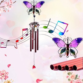 Gerhannery Memory Wind Chimes Outdoor for Mom Outdoor Stained Glass Butterfly Chime for Garden Home Window Decor, Memorial Gifts for Birthday Housewarming Christmas (Butterfly)