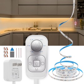 Motion Sensor Led Light Strip - with UL FCC Plug Adapter, Multi-Functional Controller, Dimmer and Timer, Under Cabinet Lights for Kitchen Stair Showcase Bedroom Corridor Counter 9.84ft WarmWhite