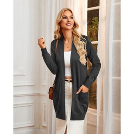GRACE KARIN Women's Knit Cardigans Open Front Pockets Sweaters(XL,Black Grey)