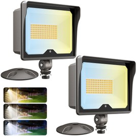 CINOTON 55W LED Flood Light 3CCT (3000K/4000K/5000K), 7700LM Dusk-to-Dawn Photocell Outdoor Security Lighting, 120V IP65 Aluminum Wall Pack for Porch/Barn, 180° Knuckle Mount, 2 Modes, ETL, 2 Pack