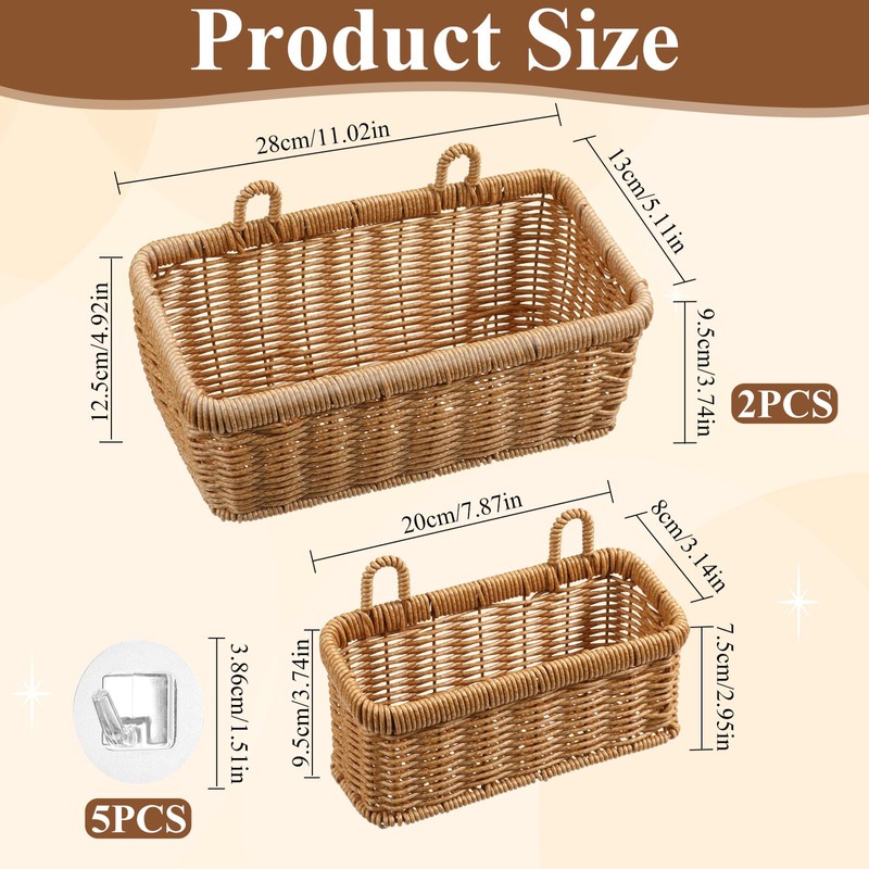 Set of 2 Wall Hanging Baskets, Boho Style Hand-Woven Hanging