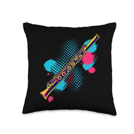 Flute Color Streetart Woodwind Instrument Throw Pillow