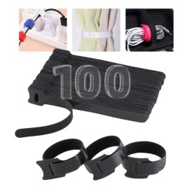 100 Piezas Cincho Suja Cables, Brida Con Velcro Reutlizable Negro