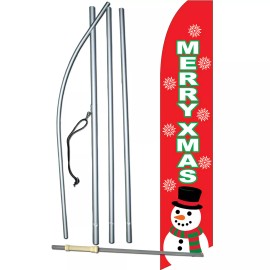 NeoPlex Merry Xmas Snowflakes Snowman Flag with Flag Pole and Spike