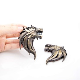 2pcs 3D Wolf Head Metal Emblem Car Motorcycles Side Fender Rear Styling Emblem Badge Decal (Gold)