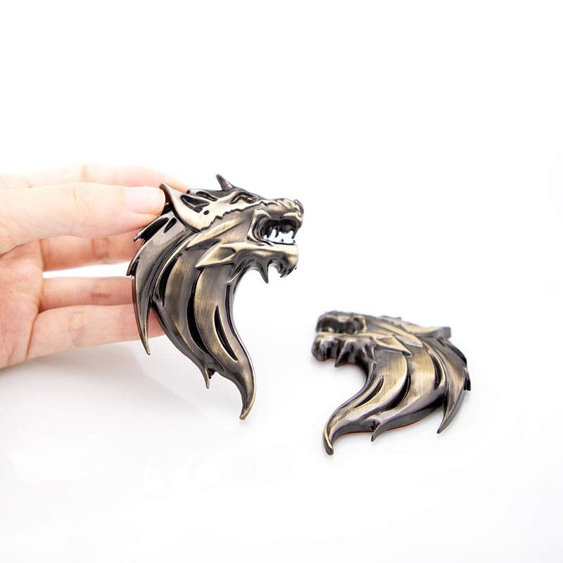 2pcs 3D Wolf Head Metal Emblem Car Motorcycles Side Fender