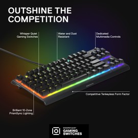 SteelSeries SteelSeries Apex 3 TKL RGB Gaming Keyboard C Tenkeyless Compact Form Factor - 8-Zone RGB Illumination C IP32 Water & Dust Resistant C Whisper Quiet Gaming Switch C Gaming Grade Anti-Ghosting,Black