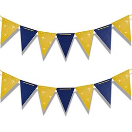Aimto 20 Feet Navy Blue and Gold Triangle Flag Banner for Party Decorations,30pcs Flags