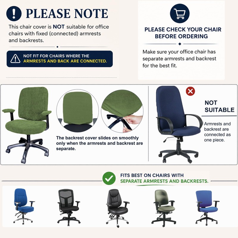 NeColorLife 4PCS Office Chair Cover Set,Desk Chair Slipcover,Matcha Green