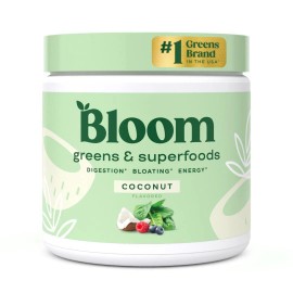 Bloom Greens Superfood Powder 30 Servings Coconut Flavor Gut Health Energy Boost