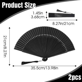 Qianyu Black Folding Hand Classic Style Fan Foldable Chinese Japanese Style Summer Handheld Vintage Fan for Hot Flash Church Decoration EDM Music Festival Dance Party Performance Gift