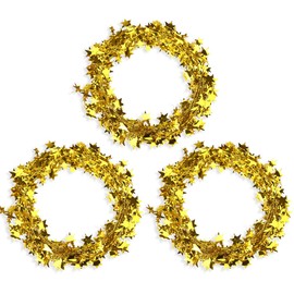 CCINEE 75 Feet Star Tinsel Garlands with Wire, Christmas Star Wire Garland Decorations for Xmas Tree Home Wedding Birtahday Party Festive Ornament, Golden, 3 Pack