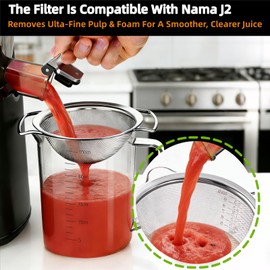Juice Strainer for Nama J2,Suitable for Nama J2 Cold Press Juicer's Secondary Strainer for Pulp Removal,Improve Juice Clarity Smoothness,Bilateral handles-304 Stainless Steel