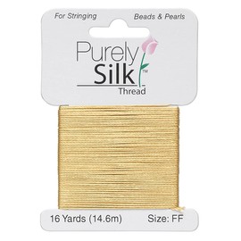 Purely Silk Simply Silk Beading Thread Cord Size FF Gold 0.015 Inch 0.38mm 16 Yards Card for Stringing Weaving Knotting Kumihimo