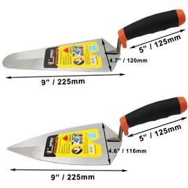 ESreake 2 Pcs Masonry Hand Tool Set, 9" Pointing and Gauging Trowel Set with Soft Grip Handle, Margin Trowel for Bricklaying