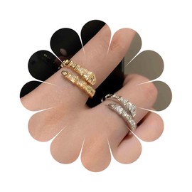 Aneneiceera Vintage Crystal Snake Ring Gold CZ Snake Finger Rings Half Open Snake Middle Ankle Ring Punk Snake Ring Adjustable Punk Statement Ring Jewellery for Women (Gold), Zinc