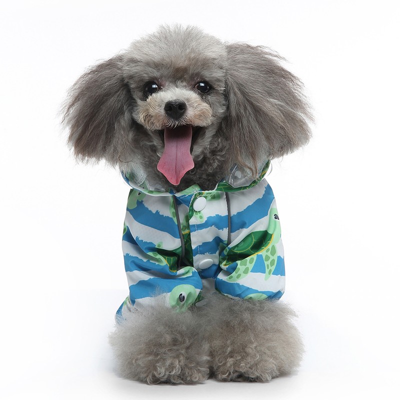 Reflective Puppy Raincoat Sea Turtle Pattern Lightweight Breathable Waterproof Pet