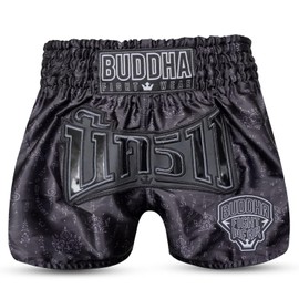Buddha Fight Wear Pantaloni da Muay Thai e Kick Boxing Kanok, pantaloncini professionali in raso di alta qualità, design multicolore, leggeri e resistenti., Nero , M