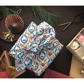 FabRap Reusable Organic Wrapping Paper Cherry Indian Floral Print | For Gifts up to 26 cm Edge Length | Furoshiki, Christmas Gifts Paper, Wrapping Paper, Gift Wrapping Paper Christmas