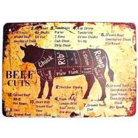 Tin Metal Sign Plaque Bar Pub Vintage Retro Wall Decor Poster Home Club Tavern Wall Door (30 x 20 cm) - UK Company (396 - Beef Cuts)