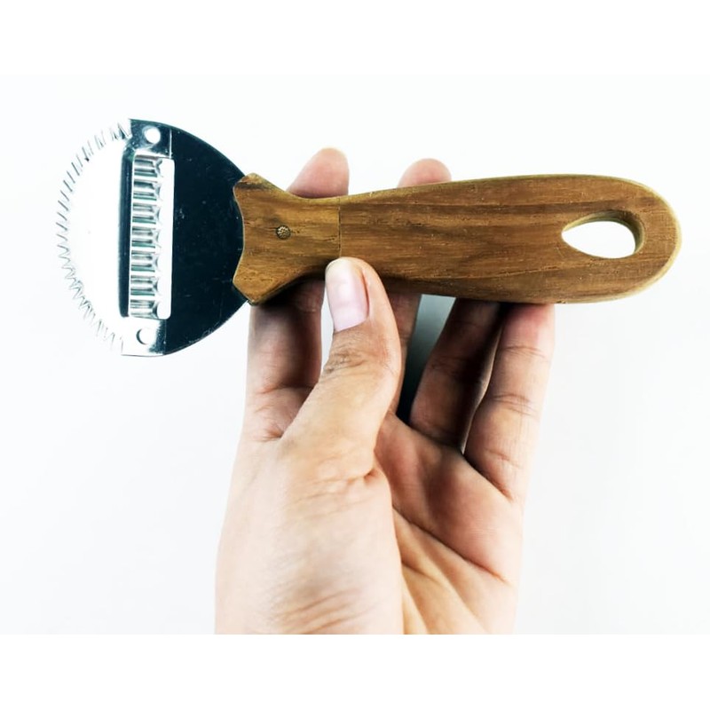 Traditional Coconut Scraper with Wooden Handle, Stainless Steel Blade, Kitchen