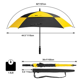 G4Free Extra Large Golf Umbrella 62 inch Square Vented Windproof Auto Open Double Canopy Oversized Stick Umbrella
