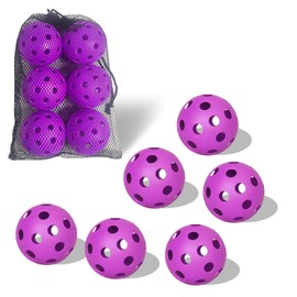 Spunspon 6 Pack Pickleball Balls, 40 Holes Outdoor Pickleballs, High Elasticity & Durable Pickle Balls for All Style Pickleball Paddles (Purple)