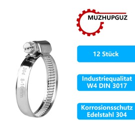 Pack of 12 Stainless Steel Hose Clamps, Adjustable 8-16 mm Hose Clamps Set, Hose Clamps Set, 304 Stainless Steel Pipe Clamps, Screw Clamps Set for Washing Machine, Pool Hose Clamps Set