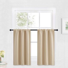RYB HOME Blackout Curtains Short - Privacy Energy Efficient Window Curtain Panels Room Darkening Shade Tiers Pair for Kitchen Nursery Kids Bedroom, Wide 29 x Long 30 inch, Biscotti Beige