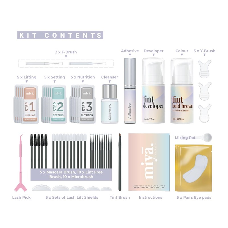 MIYA LASH Wimpernlift- und Augenbrauen-Laminierungsset mit Tönung, Dunkelbraun