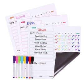 Magnetic Chore Chart for Refrigerator, 3 Charts - 1 Whiteboard - 8 Markers with Eraser Caps, Chore Chart for Kids Multiple Kids Can Enjoy – Toddler Chore Chart and Family Chore Chart