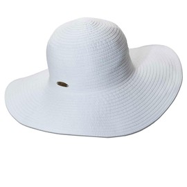 Panama Jack Women's Ribbon Floppy Packable Sun Hat, 4" Big Brim (White)