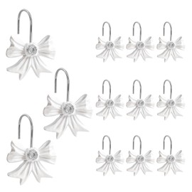 AmaAccess 12PCS White Bow Knot Decorative Shower Curtain Hooks, Girls Room Cute Art Deco Resin Stainless Steel Bath Rings Bathroom Bedroom Hangers Accessories